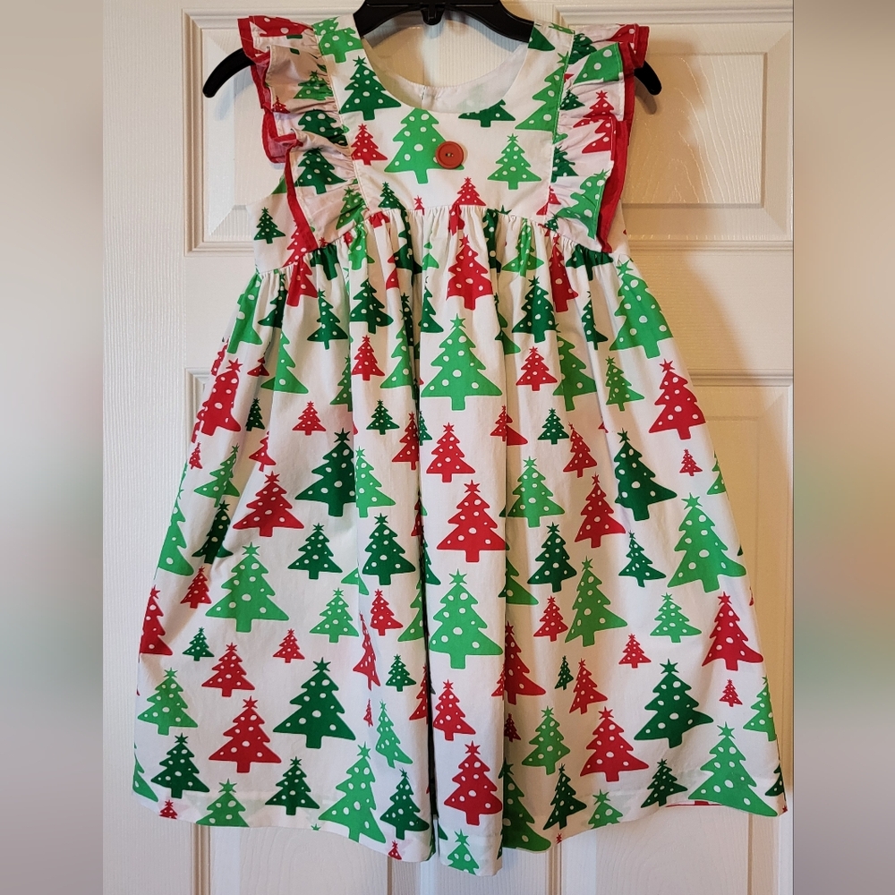 Eleanor Rose Lacey Christmas Tree Dress w/ Matching Headband Size 7-8